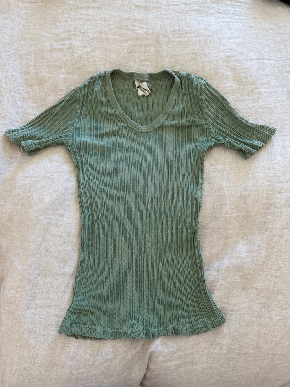 Rudy Jude Sage Green pointelle knit Short Sleeve Top